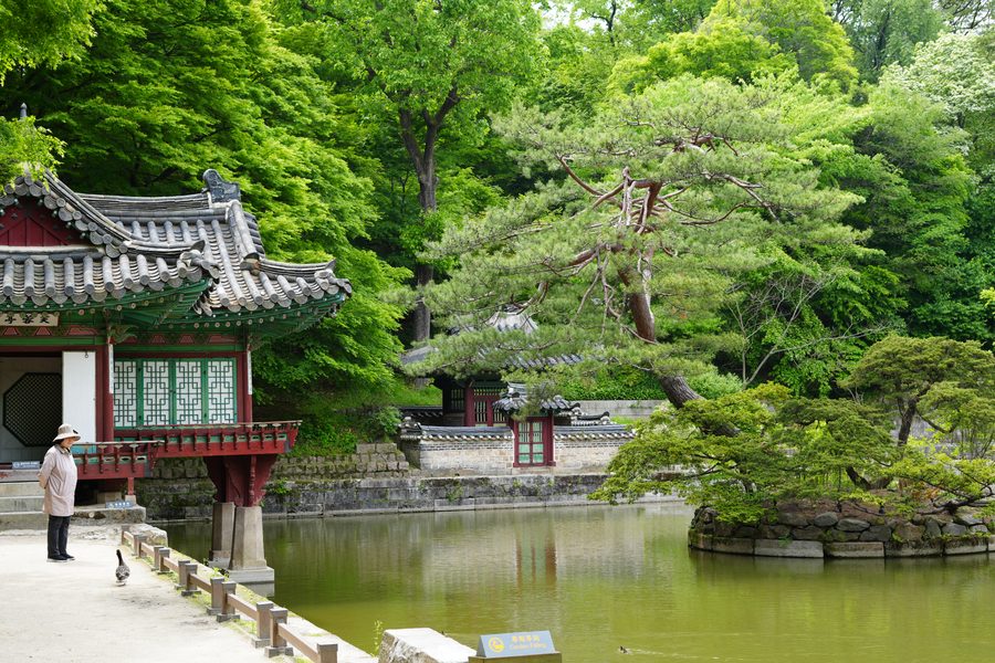 Traditional Korean palace garden pavilion